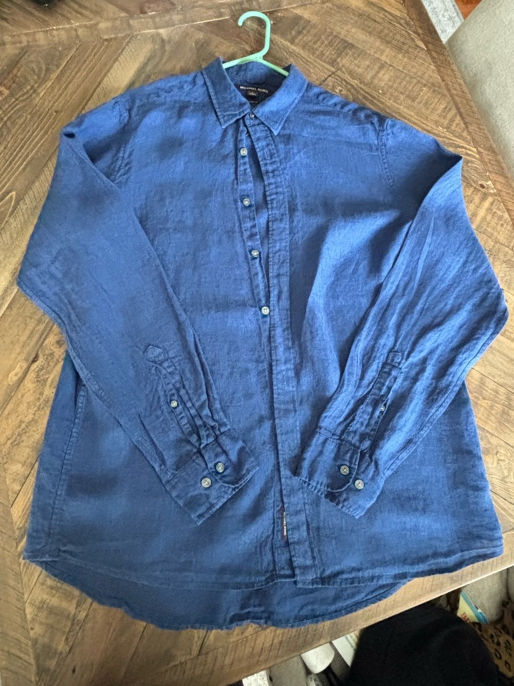 Michael Kors Men's Deep Blue Linen Button-Down Shirt